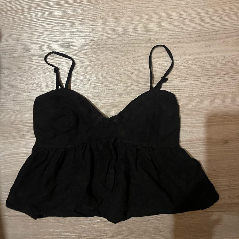American Eagle Black linen Women's Top